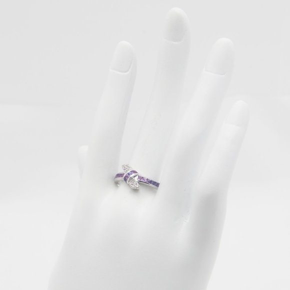 Genuine Sapphire and Diamond Love Knot Ring in 925 Sterling Silver - Picture 5 of 6